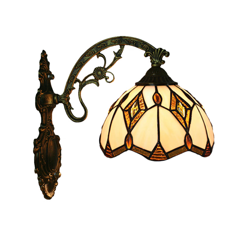 Wave-Edge Bowl Wall Lamp 1-Bulb Tiffany Glass Craftsman Wall Mount Light Fixture in Bronze
