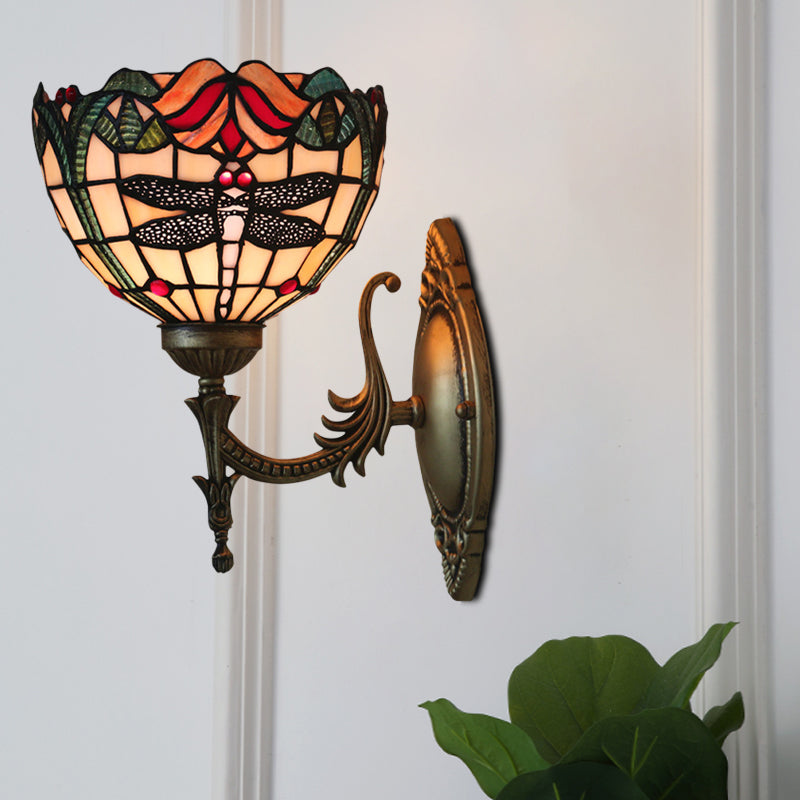 Dragonfly Wall Lighting Ideas Tiffany Cut Glass 1 Bulb Bronze Wall Mounted Light