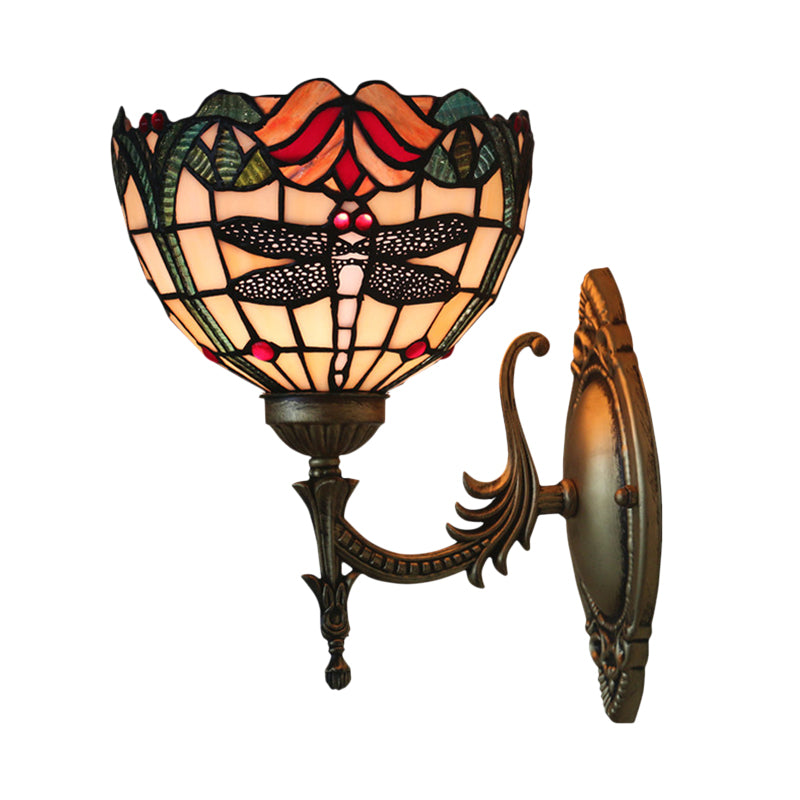 Dragonfly Wall Lighting Ideas Tiffany Cut Glass 1 Bulb Bronze Wall Mounted Light
