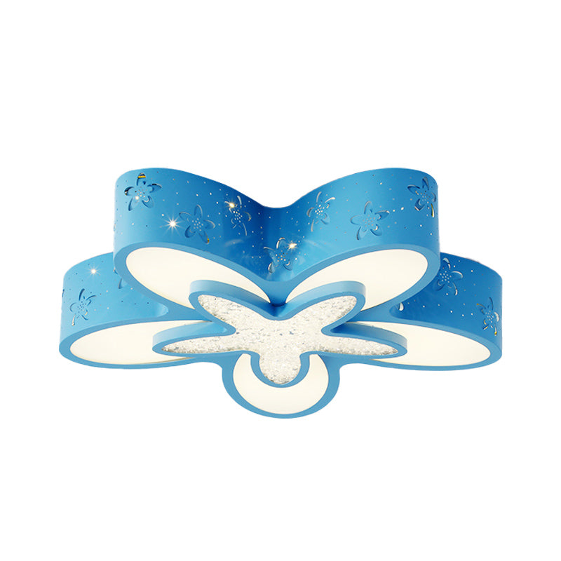 Blumenform Kind Schlafzimmer Flushmount Metall LED Cartoon Flush Deckenleuchte in Rosa/Blau