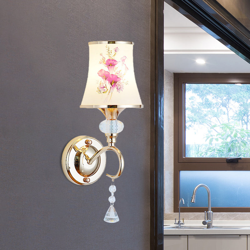 1/2-Light Bedroom Wall Lighting Modernist Gold Wall Mount Lamp with Arced Painted Glass Shade