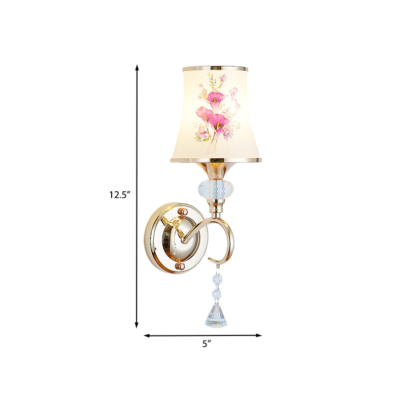 1/2-Light Bedroom Wall Lighting Modernist Gold Wall Mount Lamp with Arced Painted Glass Shade