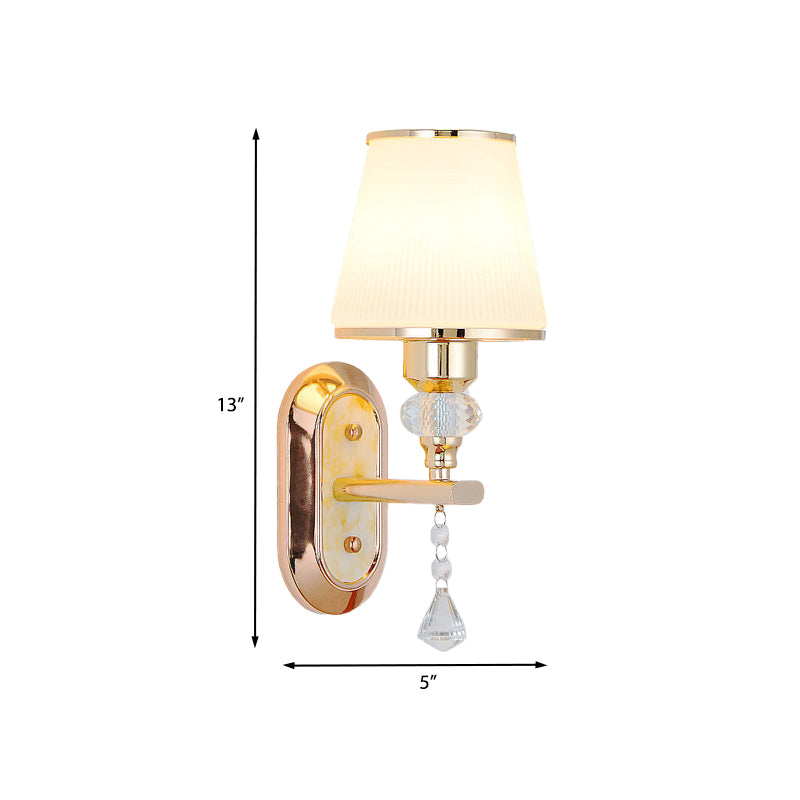 Lampe à paroi murale dorée à la lampe minimaliste minimaliste 1/2 têtes d'éclairage en verre givré avec goutte de cristal en diamant