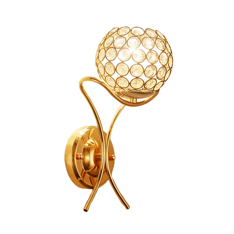 Crystal Encrusted Ball Up Sconce Lighting Modernist 1 Light Wall Mount Lamp in Gold
