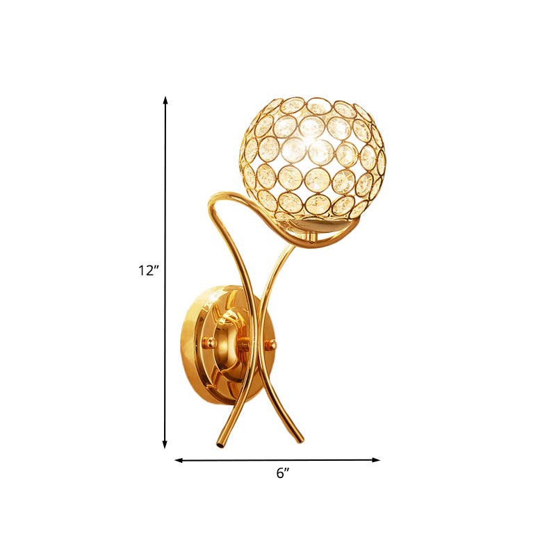 Crystal Encrusted Ball Up Sconce Lighting Modernist 1 Light Wall Mount Lamp in Gold