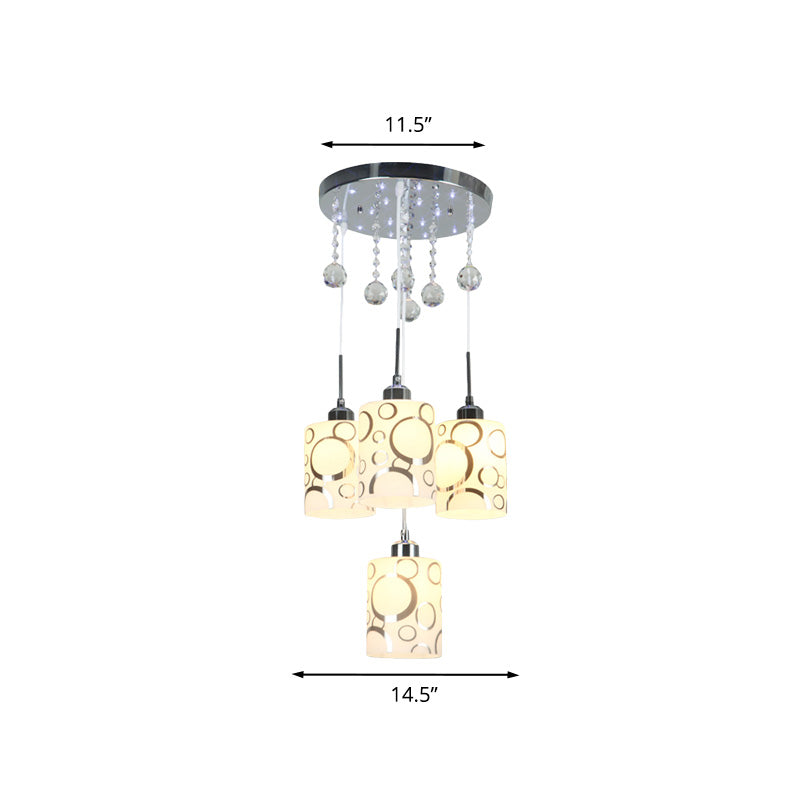 Cylindre en verre à motifs modernisme de la lampe suspendue multiple 4 ampoules Pendulum Lumière en chrome avec goutte