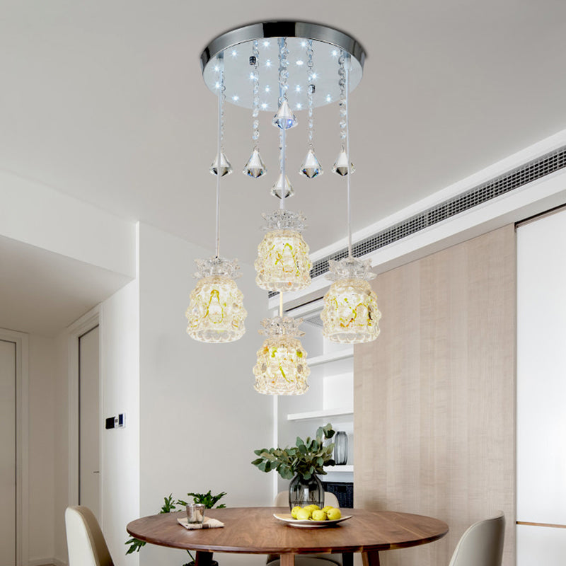 4-Bulb Esszimmer Cluster Anhänger Modernismus Chrom Hanging Light Kit mit Tassenform-Kristallschatten