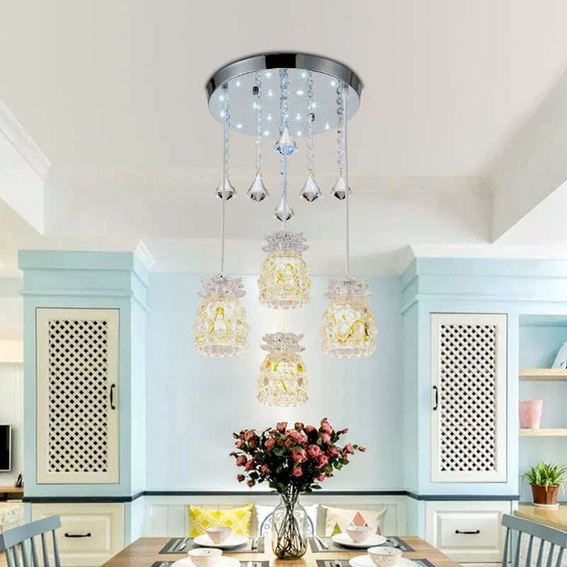 4-Bulb Esszimmer Cluster Anhänger Modernismus Chrom Hanging Light Kit mit Tassenform-Kristallschatten