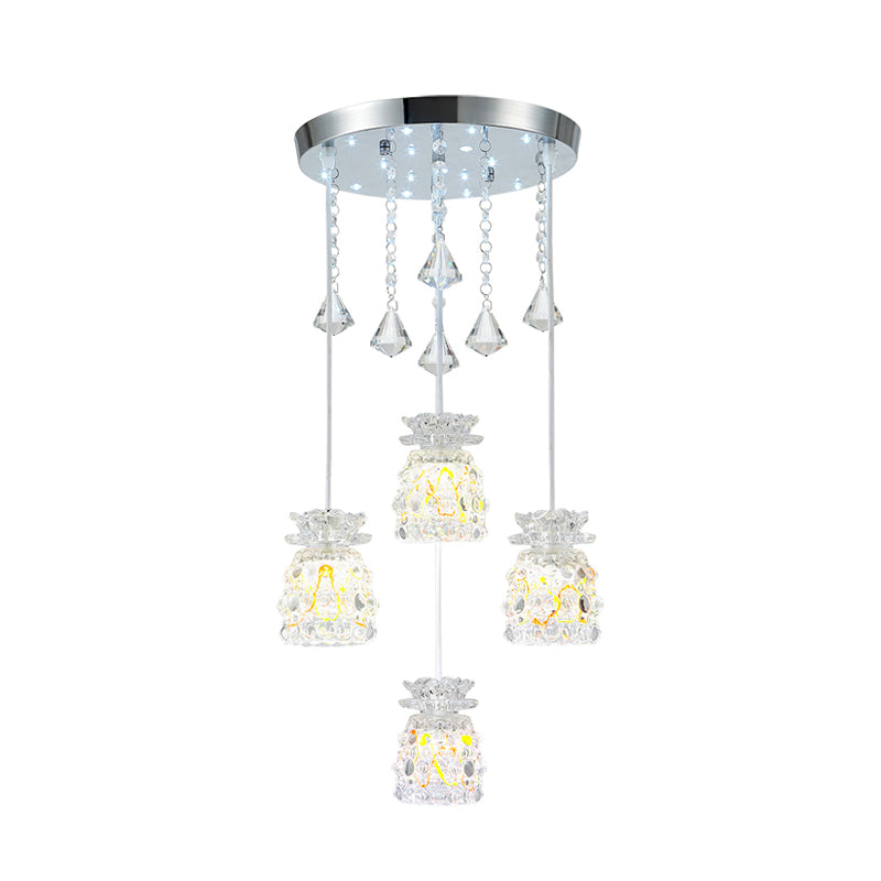 4-Bulb Esszimmer Cluster Anhänger Modernismus Chrom Hanging Light Kit mit Tassenform-Kristallschatten