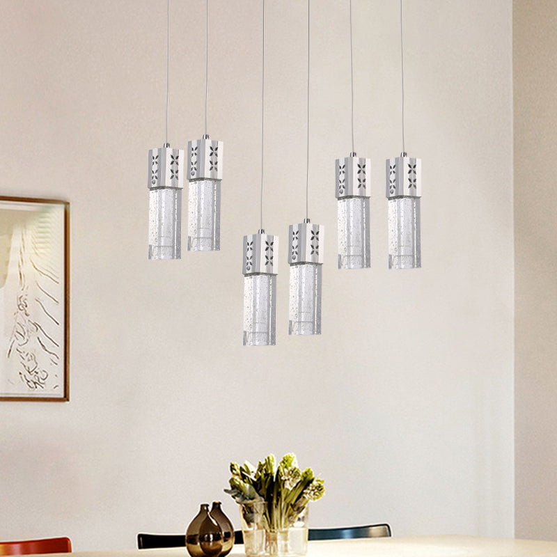 Kristallquadratschlauch Multi-Deckenlicht modernistische 6-Licht-LED-Pendellampe in Chrom