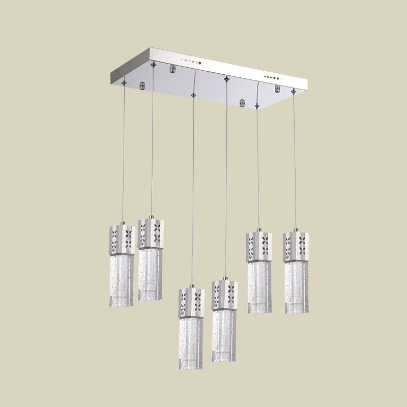 Kristallquadratschlauch Multi-Deckenlicht modernistische 6-Licht-LED-Pendellampe in Chrom