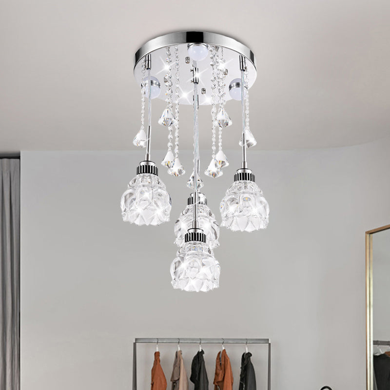 Modern 4 teste multi-pendente con lampada a soffitto fiore cristallina cristallina chiara