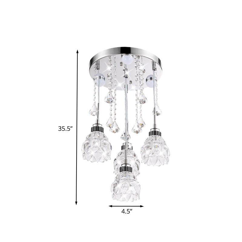 Modern 4 teste multi-pendente con lampada a soffitto fiore cristallina cristallina chiara