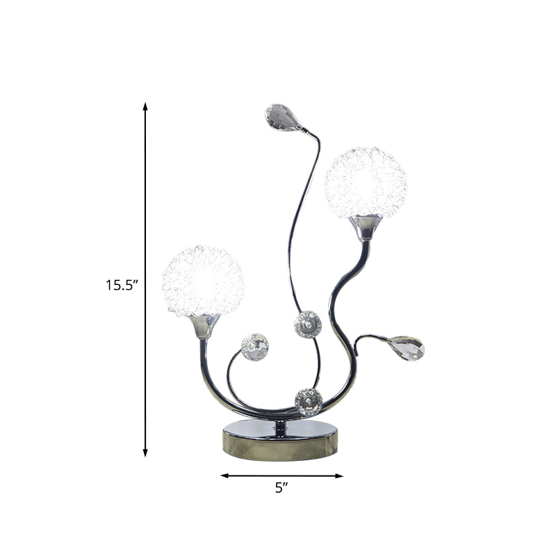 Chrome Finish Dandelion Nightstand Light Modernist 2 Lights Metallic Night Lamp with Crystal Accent