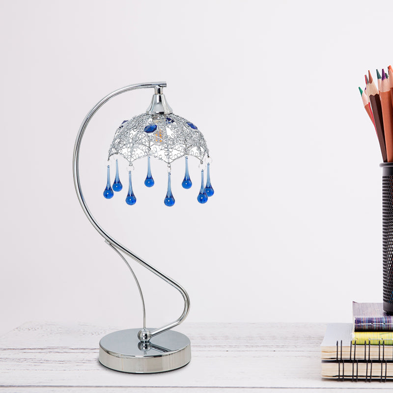 Mesa de metal paraguas Lámpara de noche LED contemporánea con decoración de vidrio azul de lágrima con lágrima