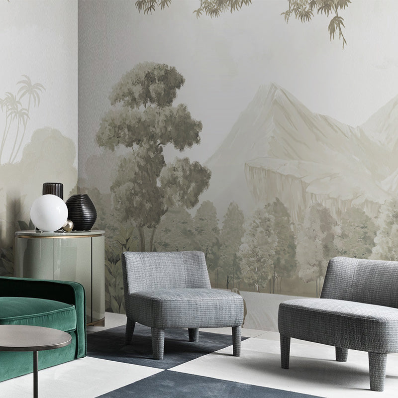 Unique Wall Mural in Industrial Grey with 3D Print Tree for Living Room, Non-Woven Fabric