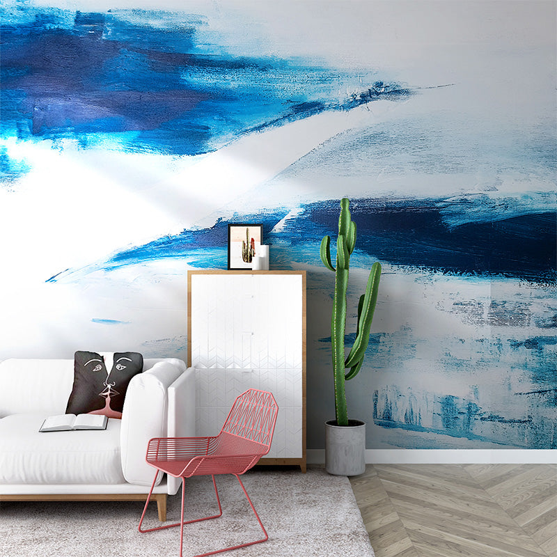 Non-Woven Murals Full Size Blue and White Inspiring Sea Wave Wall Art, Made to Measure