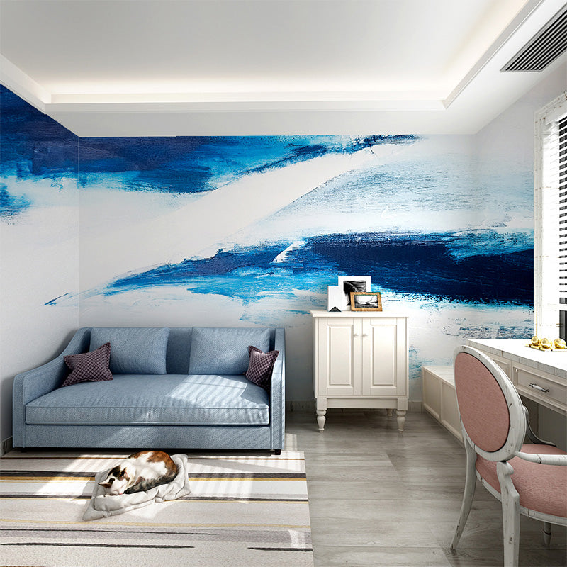 Non-Woven Murals Full Size Blue and White Inspiring Sea Wave Wall Art, Made to Measure