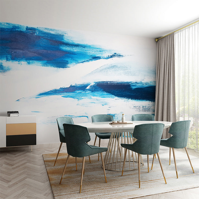 Non-Woven Murals Full Size Blue and White Inspiring Sea Wave Wall Art, Made to Measure