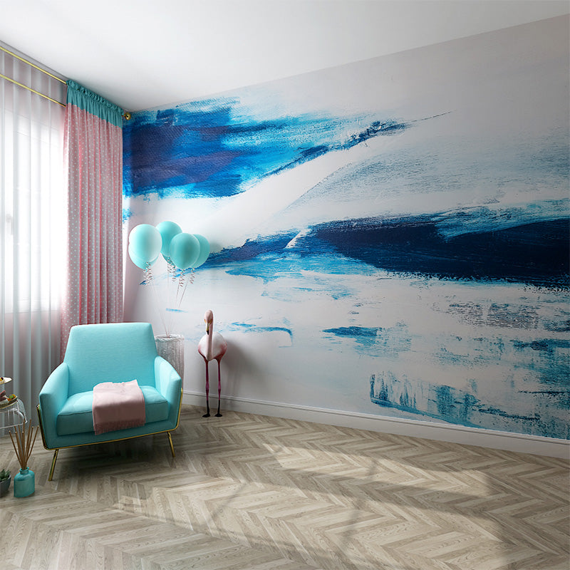 Non-Woven Murals Full Size Blue and White Inspiring Sea Wave Wall Art, Made to Measure