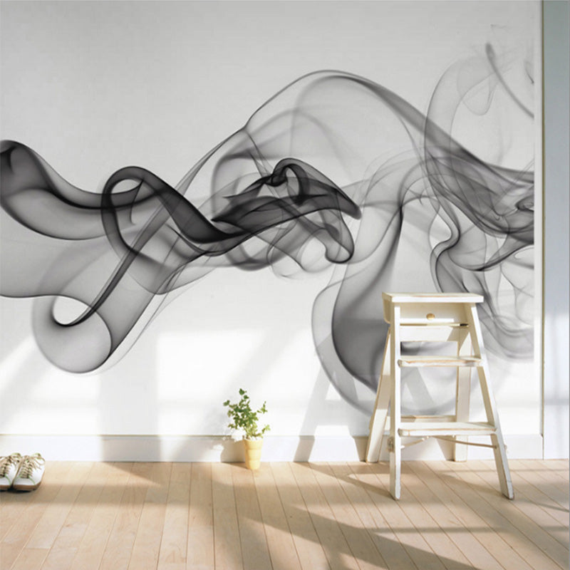 Full Size Wall Decor Black and White 3D Print Smoke Non-Woven Textured Wall Mural for Gallery, Personalized Size Available