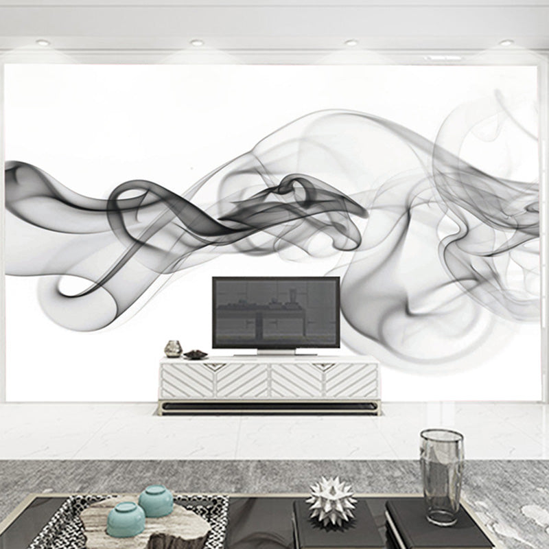 Full Size Wall Decor Black and White 3D Print Smoke Non-Woven Textured Wall Mural for Gallery, Personalized Size Available