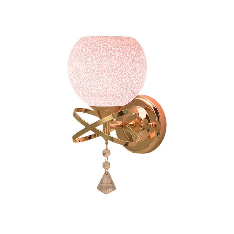 Post Modern Diamond Sconce Light Fixture 1-Light Crystal Wall Mounted Lamp with Pink Cracked Glass Shade
