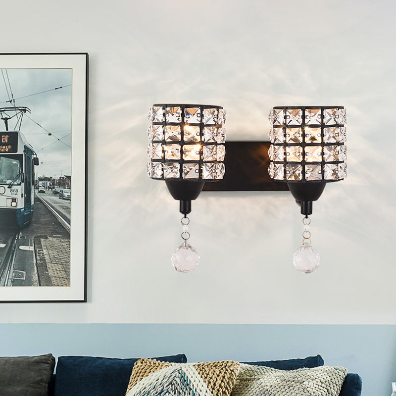 Applexion noire à 2 lumière post moderne Prismatic Optical Crystal Cylinder Wall Mount Lightture