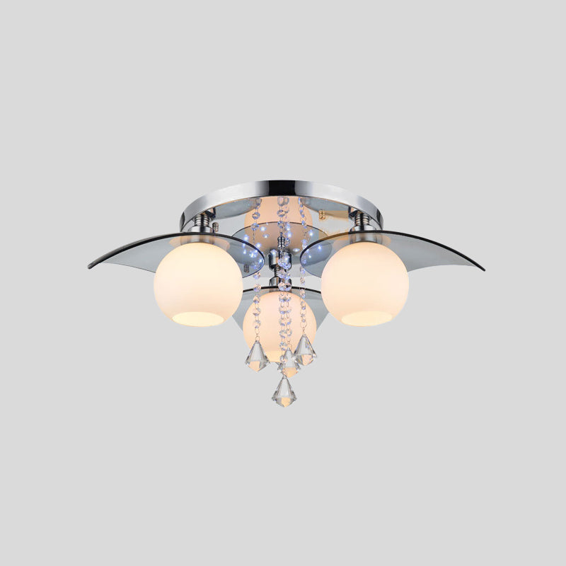 Comedor de bola Semi Flush Light Modern Cheam Glass 3 bombillas Carrido cromado con diamante de cristal