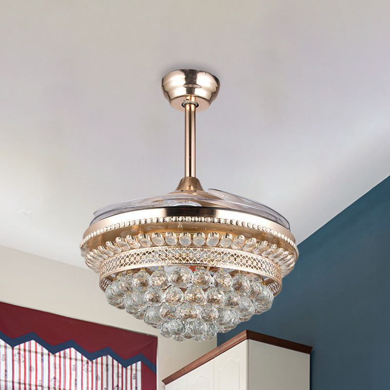 Luz de ventilador de cristal de cristal cónico dormitorio contemporáneo 42.5 "Luz de techo de semi rascilla de ancho de ancho en oro, 3 hojas