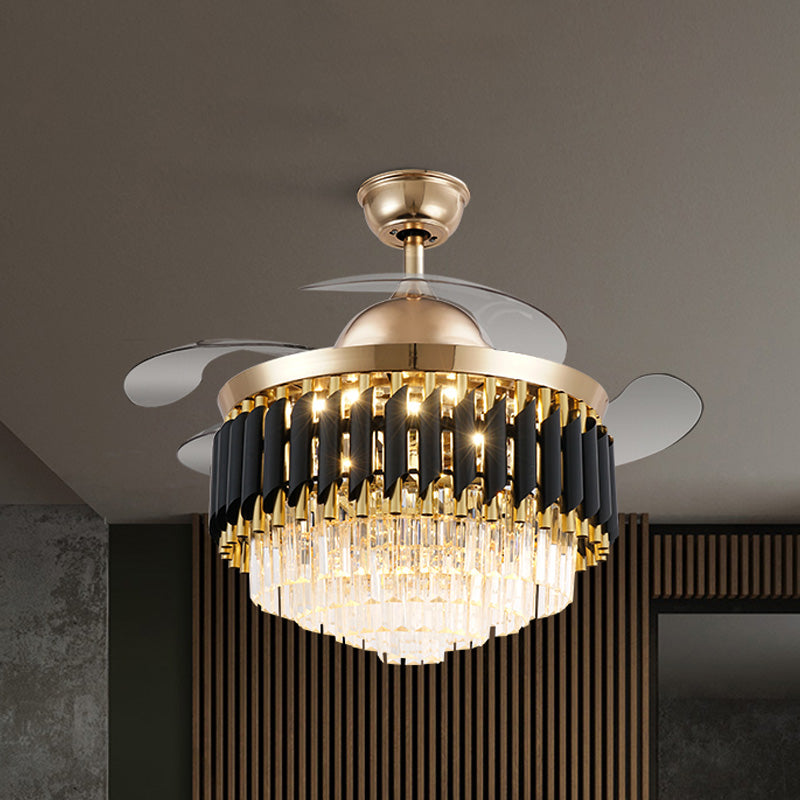 PRISMATIC Crystal Black-Gold Light Light Strateed Accorded Postmodern LED semi di montaggio con 4 lame, larghezza 47 "