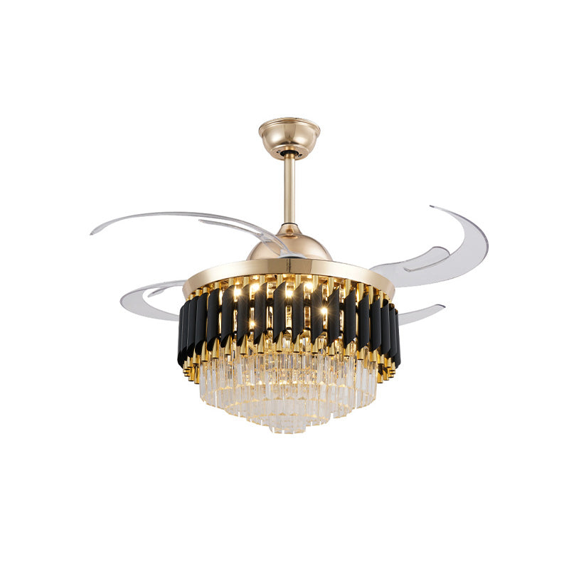 Prismatic Crystal Black-Gold Fan Light Layered Tapered Postmodern LED Semi Mount Lighting with 4 Blades, 47" Width