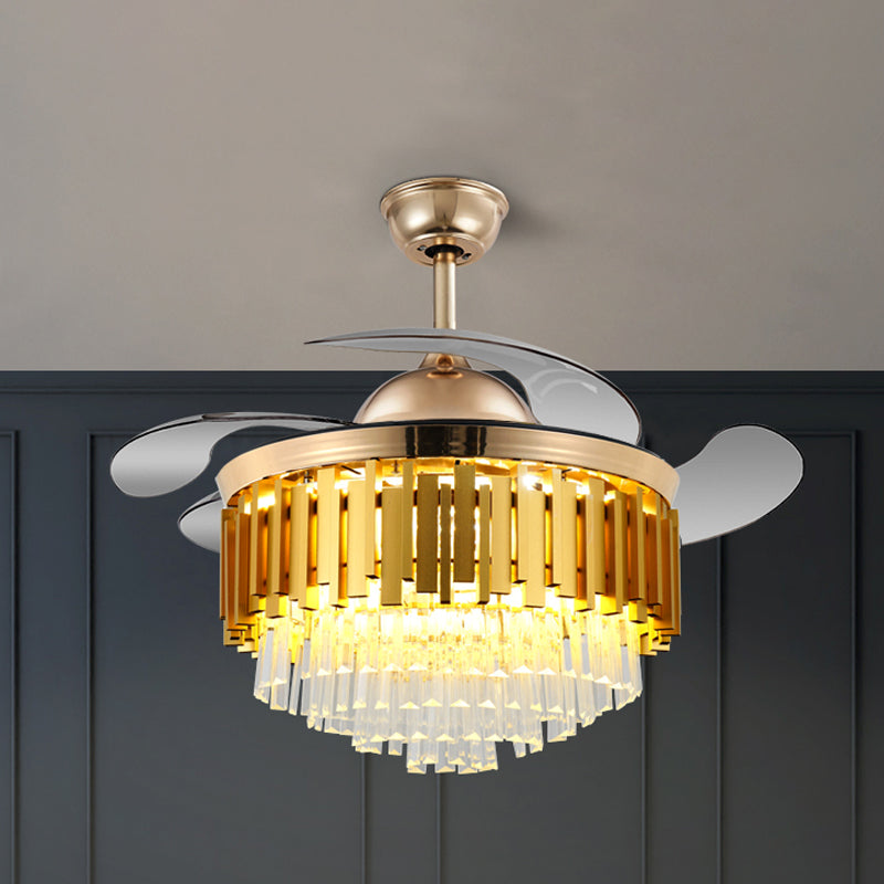 GOLD TAPERED Drum Semi Flush Mount Modernes Kristall Wohnzimmer 40 "breit LED -Deckenventilator mit 4 einziehbaren Klingen