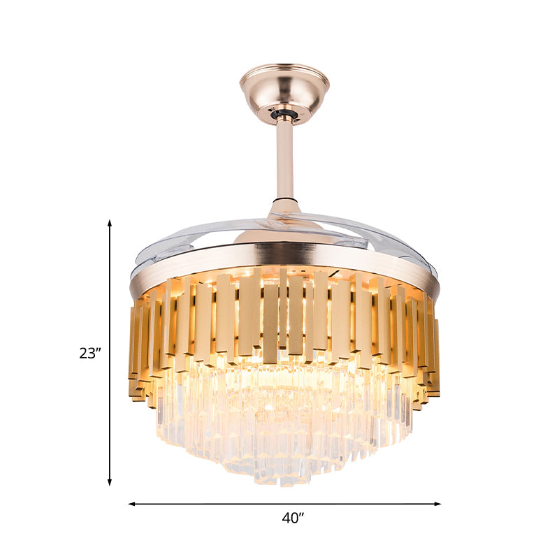 GOLD TAPERED Drum Semi Flush Mount Modernes Kristall Wohnzimmer 40 "breit LED -Deckenventilator mit 4 einziehbaren Klingen