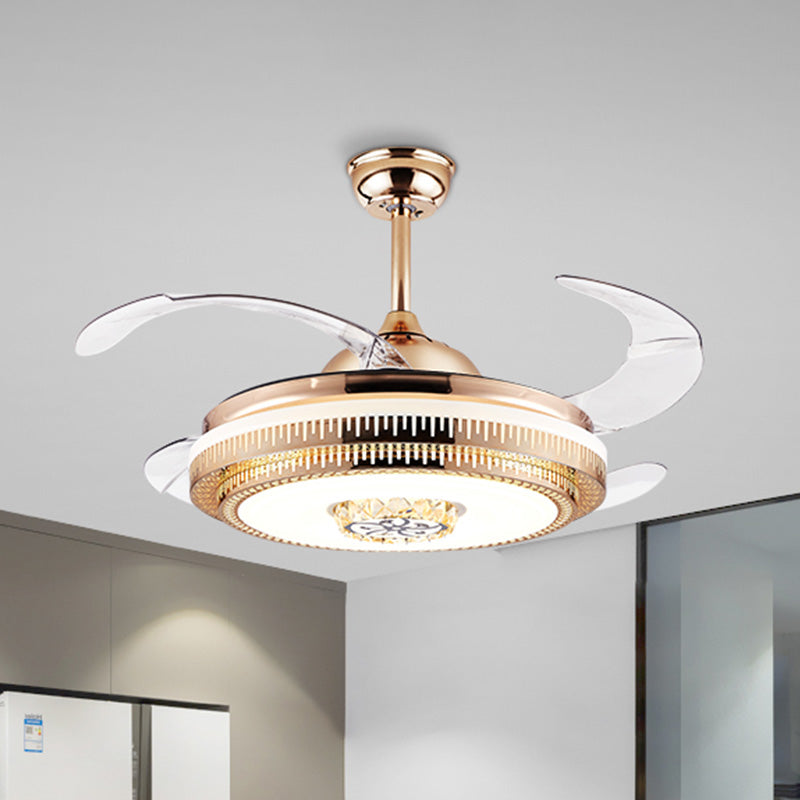 Luce della ventola del soggiorno circolare Crystal Crystal 4 lame LED LED SEMIFICE LIGHIO, larga 42 "