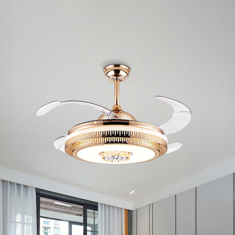 Luce della ventola del soggiorno circolare Crystal Crystal 4 lame LED LED SEMIFICE LIGHIO, larga 42 "