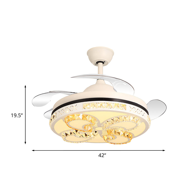 Matte witte LED Semi Flush Mount Nordic Crystal Butterfly Flush Mount plafondventilator Licht met 4-blade, 42 "breed