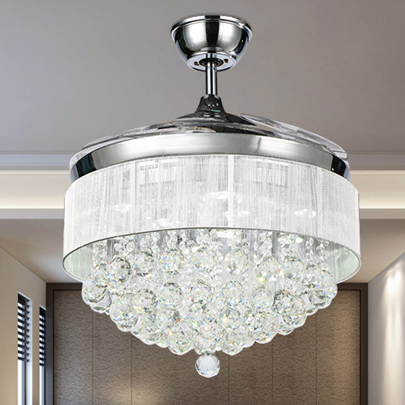 35,5 "W Facetted Crystal Orb LED Lüfterlampe moderne silbergeklopfte Schlafzimmer Halbflush Deckenleuchte mit 3 Klingen