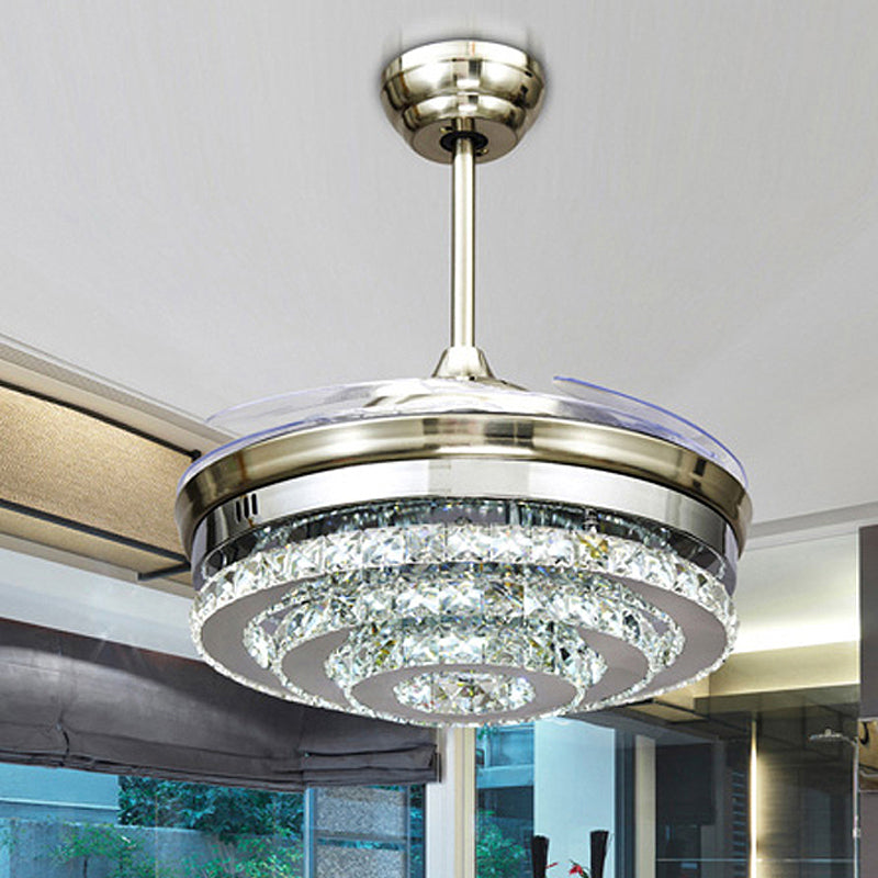 Chrom 3-Ring Flush Mount Deckenventilator Moderner Kristall 4 Blades Salon LED SEMI-FLUSH MOUNT LICHT, 42,5 "W.