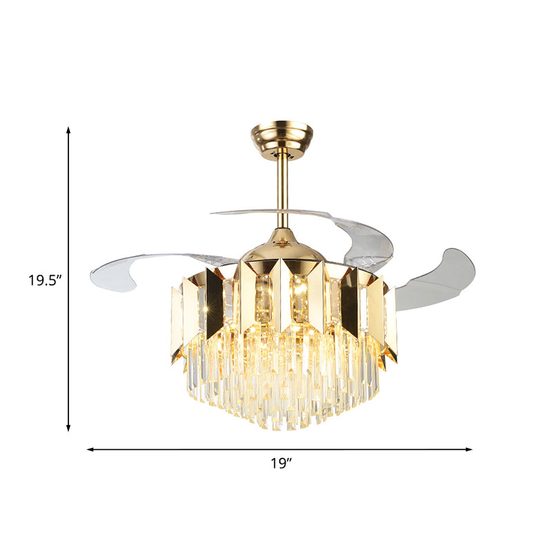 Layered Tri-Sided Crystal Stab Deckenlüfter Moderne 3 Klingen Wohnzimmer LED SEMI BUSCH LAUT IN GOLD, 19 "Breite