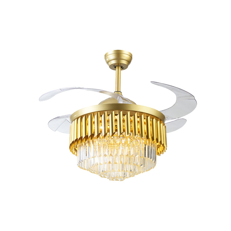 Postmoderne Multi-Tier-Lüfterbeleuchtung 3 Blades Crystal LED Semi Flush Deckenleuchte in Gold, 19 "breit