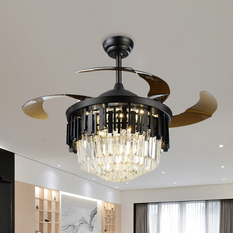 Schwarz/goldgeschichtetes Drum Lüfter Lampe postmoderne Kristall 3-Blatt-Esszimmer LED SEMI BUSCH Light, 19 "breit