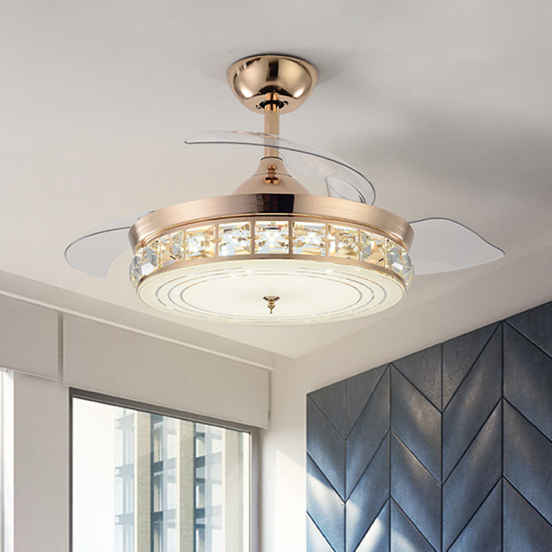 Drum Semi Flush Mount Light Moderniste 19,5 "W 4 Blades Crystal Plafond Van Éclairage en or