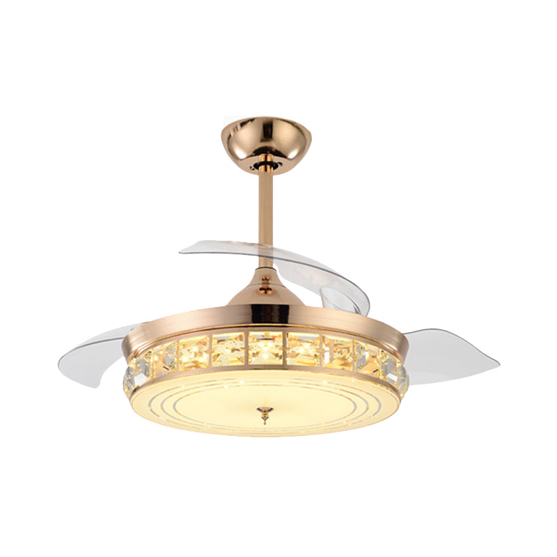 Drum Semi Flush Mount Light Moderniste 19,5 "W 4 Blades Crystal Plafond Van Éclairage en or