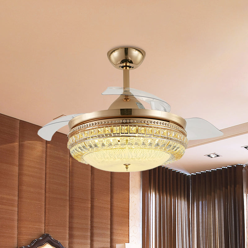 4 lames en verre inséré suspendu la lampe à fans contemporaine du salon de tambour en or