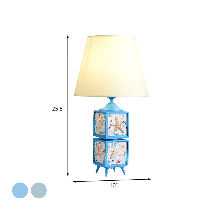 Lámpara de mesa de tela de un solo dormitorio de estilo mediterráneo de 2 cubos de 2 cubos en azul cielo/agua de agua azul