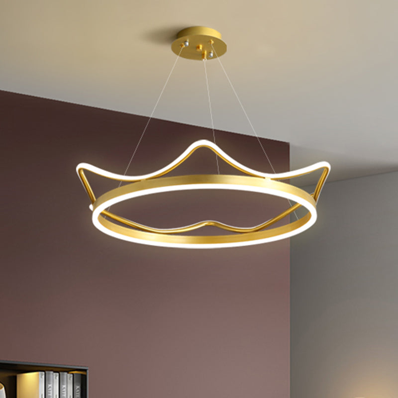 Suspension de forme de couronne métallique légère lustre de pendentif à LED nordique en rose / or pour la chambre pour enfants