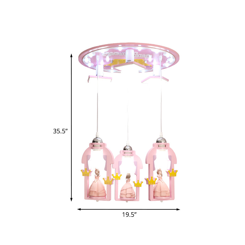 Resin Princess-Like Multi Ceiling Light Cartoon 7 Lights Pink Finish Hanging Pendant Lamp