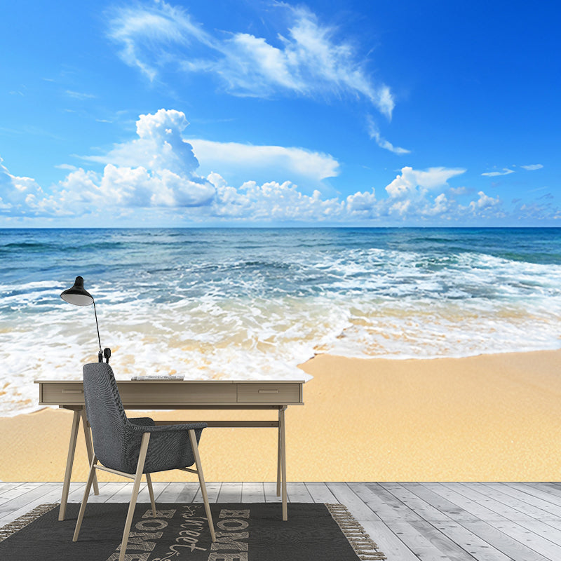 Fresh Color Seashore Decorative Mural Wallpaper for Coffee Shop and Living Room