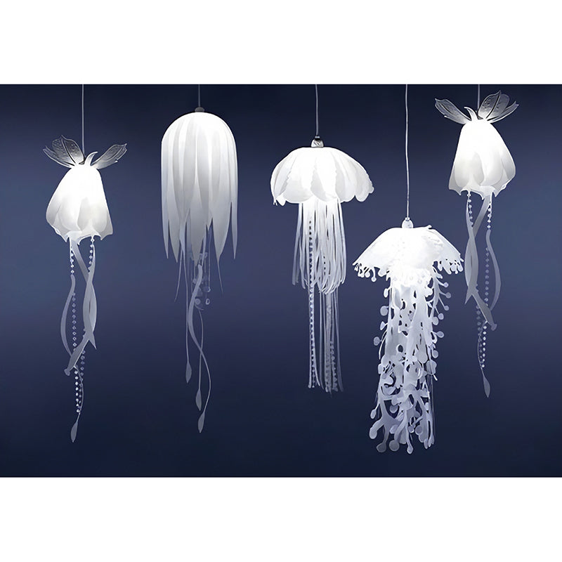 Full Size Illustration Natural Mural Wallpaper for Dining Room with Jellyfish in Blue and Purple